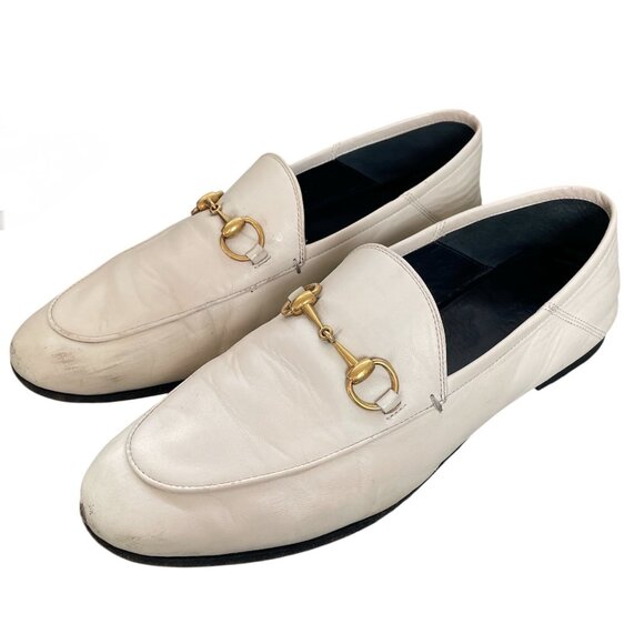 GUCCI Brixton Ivory Cream Leather Classic Horsebit Slides Loafers Mules \\ 38 - Picture 2 of 13